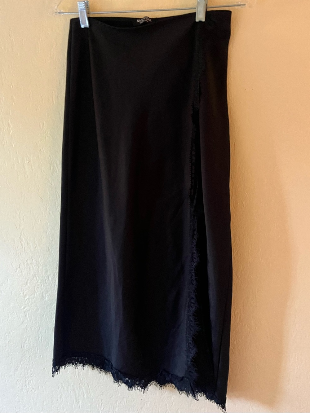 Nasty Gal Black Lace-Trim Midi Slip Skirt